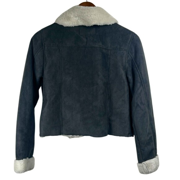 GB Faux Suede Size XS Vegan Fur Full Zip Asymmetrical Grey Moto Peter Pan Jacket - Picture 4 of 7